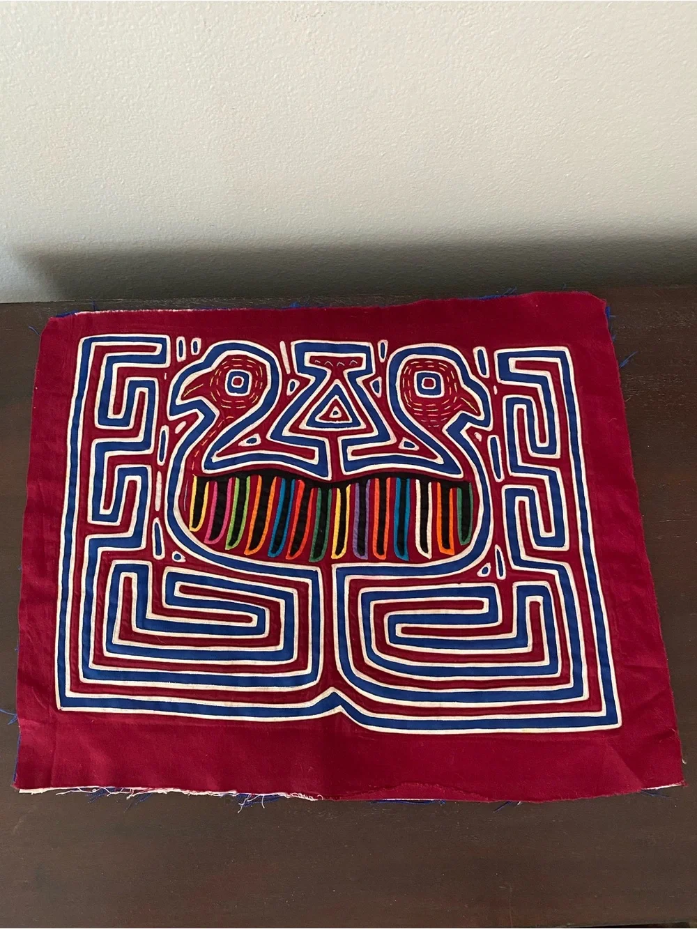 Handmade Birds Mola Red Blue